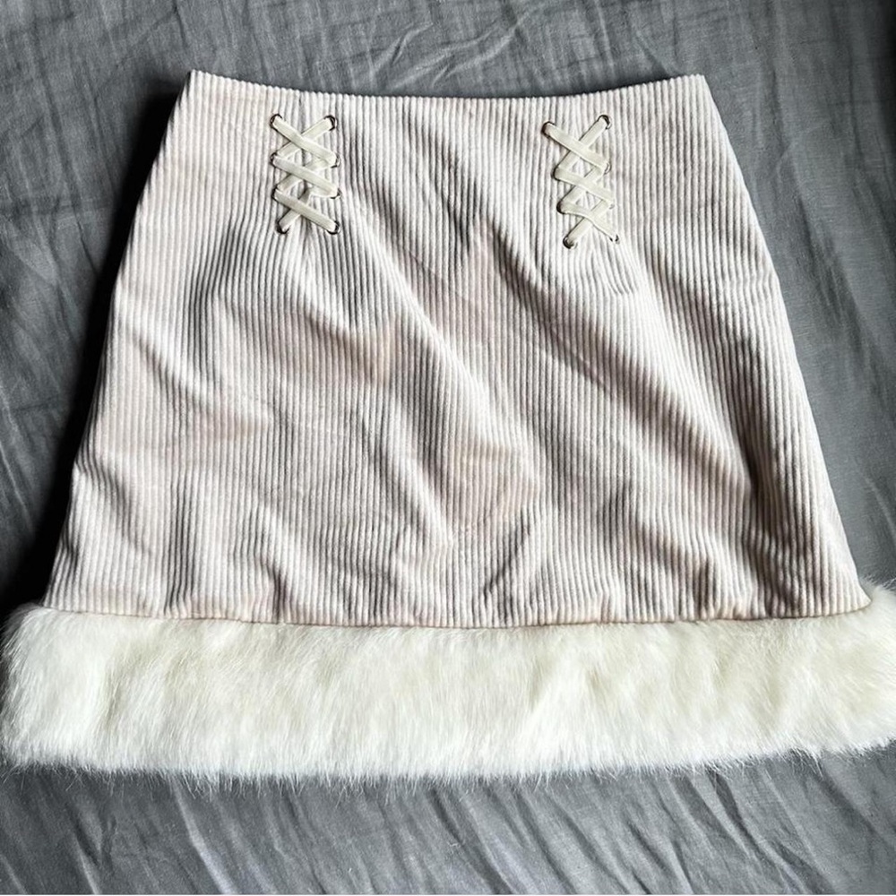 Fur Hem Pink Skirt